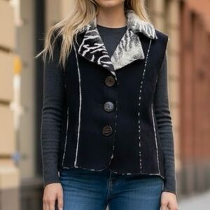 Outerwear by Lisa Fur Reversible Vest Size M Black White Cardigan